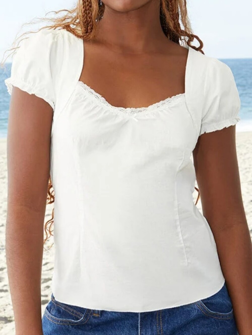 Brandy Melville White Sweetheart Puff Sleeve Top